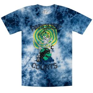 PARQUET COURTS DEATH GLOBE BLUE AND WHITE TIE DYE T-SHIRT